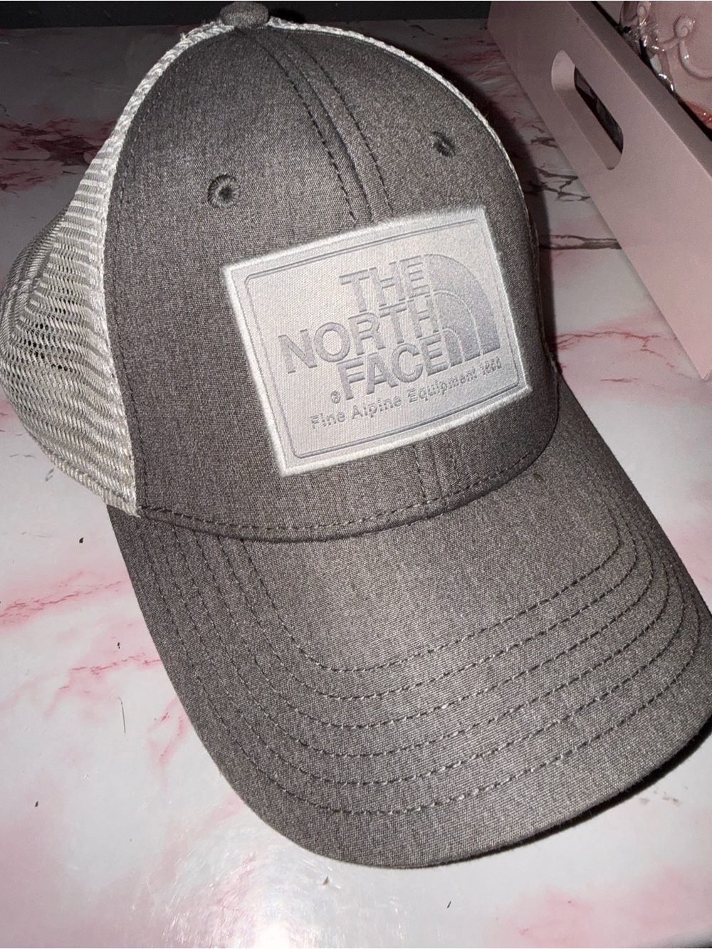 The North Face Gray and White Trucker Hat